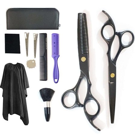 9-delt frisørsett - frisørsaks, tynningssaks, kam, hårdeler