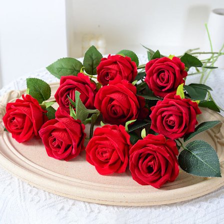 12 stk. Kunstige roser, Simulerte roser, Enkelt lang stilk