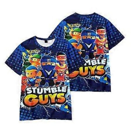 Stumble Guys 3D-tryckta T-shirts med korta ärmar, avslappnade toppar för barn, pojkar och flickor, sommar-T-shirts (7-8 år A)