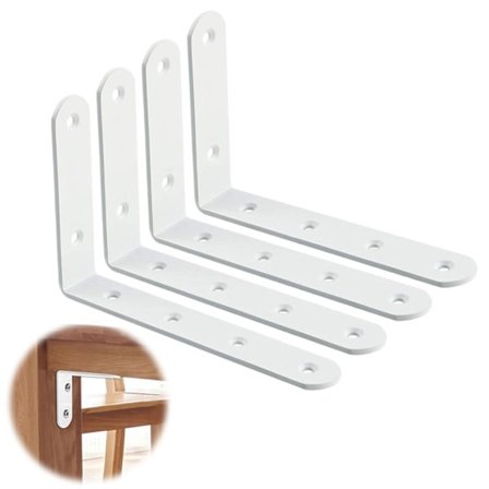 Hyldeknægte, 4 stk. Hvide Hyldeknægte, L-formede Vinkelbeslag, Metal L-beslag til Hylder, Vægmonterede Hyldestøtter, Stabile og Kraftige_MGF