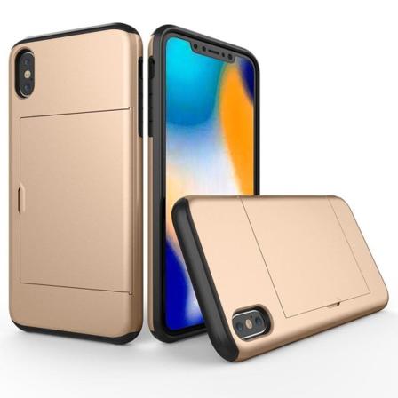 iPhone 9 Plus Hybriidi Matta Metalli Muovinen Takasuoja Kuori Kortti Paikalla - Kulta Gold