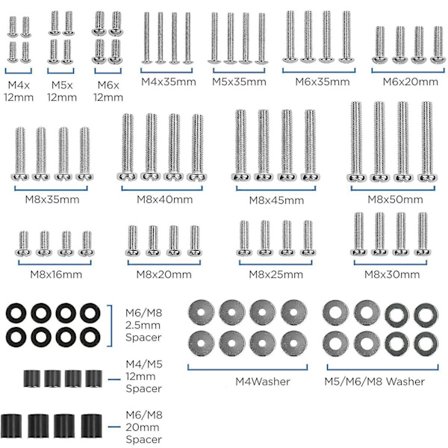Universellt monteringspaket för TV, kompatibelt med alla TV-apparater upp till 80 tum, inklusive Samsung. Paketet innehåller M4, M5, M6 och M8 TV-