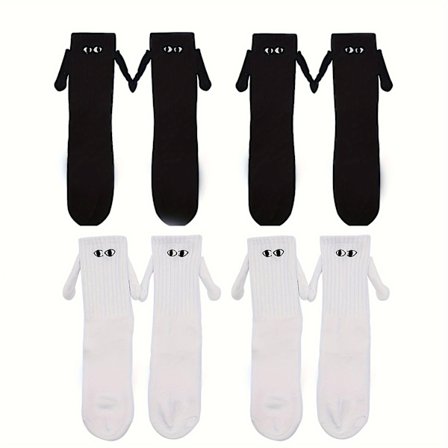 Par av trendiga strumpor för par som håller hand med magnetisk attraktion, mellanlånga, mångsidiga för gatustil, söta för par och vänner.