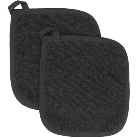 Sett med grytekluter i bomulls-frotté, kjøkkenvarmeputer, 2-pakning (svart)