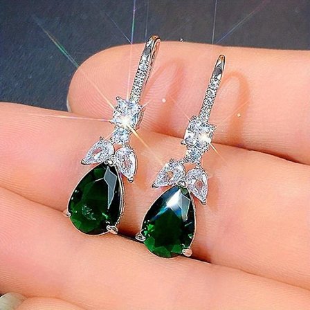 Exquisite Teardrop Shape Green Gemstone 925 Silver Plated Hook Dangle Earrings For Women Bridal Wedding Earrings Jewelry