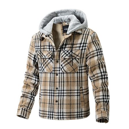 Herre Bomulds Skjortejakke med Plaid Fleece Foret Flanell Skjorte Sherpa Knap Jakker Style2