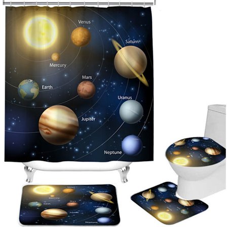 Duschdraperi med solsystem, planeter, rymdtema, 180x180cm, vattentätt tyg
