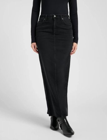 Lee Jeans Back Slit Maxi Skirt - Black - 30