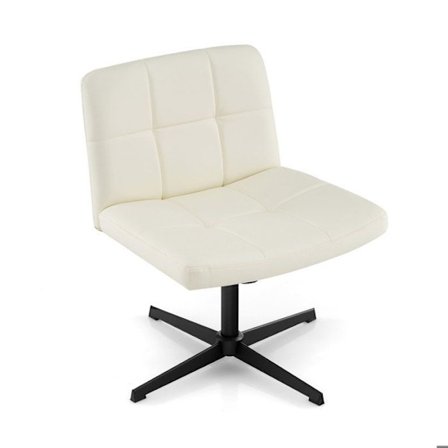 COSTWAY Kontorstol betrukket med PU-læder Drejelig Armløs Justerbar Højde 45-58 cm Uden Hjul, Beige