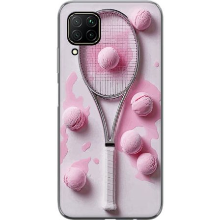Kompatibel Mobilcover til Huawei Huawei P40 lite Rosa glaskugler og tennisketsjer i et kreativt stillbillede med legende popfølelse og moderne design
