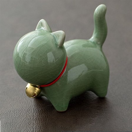 Naturlig Keramik Kat Hund Træ Hvalpe Figurer DYB GRØN