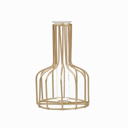 Vas med ram av smidesjärn, metall geometrisk vas