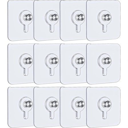 12 st Självhäftande Väggkrokar för Tavlor, 5,5 X 5,5 Cm Tavelkrokar Utan Att Borra Med Avtagbara Skruvar, Transparent Självhäftande