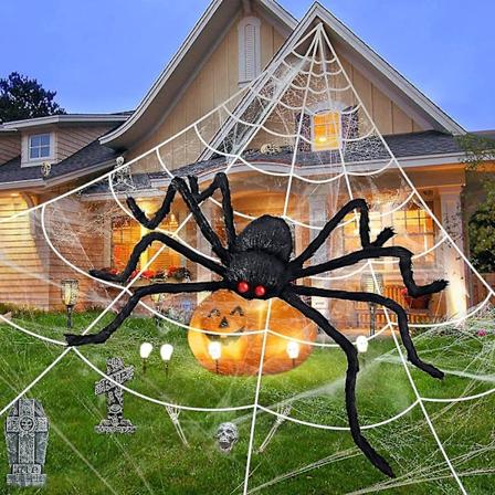 200 tuuman ulkoilma Halloween-hämähäkinverkko + 50 tuuman jättiläishämähäkki Halloween-koristeet, pihahämähäkki Halloween Mega Spider Web Halloween-