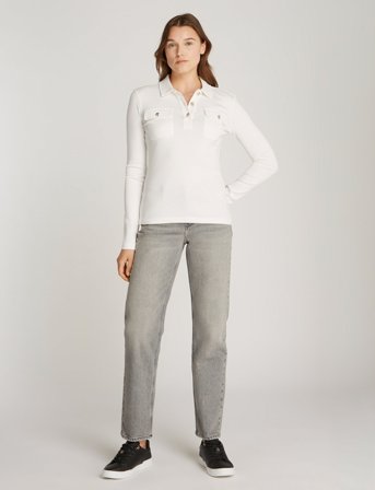 Tommy Hilfiger Slim Gold Btn Polo Ls - White - XXXL