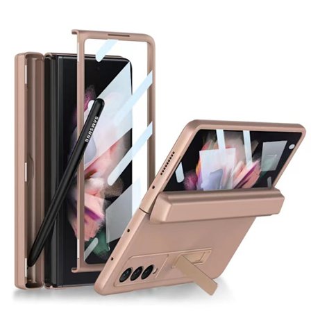 Lämplig för Samsung Z Fold 3 5G med S Pen-plats för Galaxy Z Fold 3-fodral med stativ Stöttåligt läderfodral med magnetiska gångjärnsskydd med