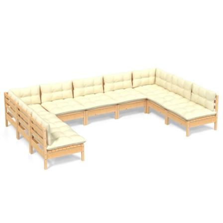 Vidaxl Loungegrupp Med Gräddvita Dynor 9 Delar Massiv Furu Creme