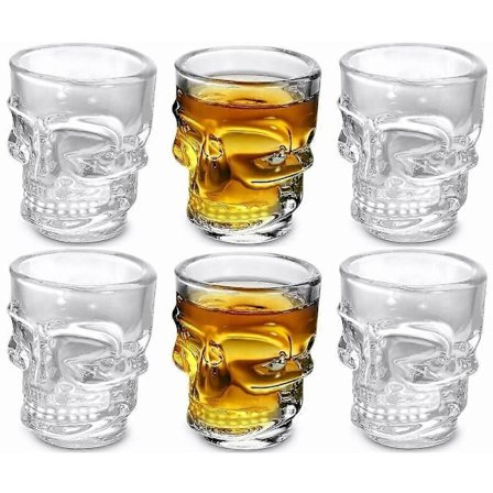 6 stk. 45 ml Skalle-Shotglass, Sett med 6, 1,5 oz, Klar
