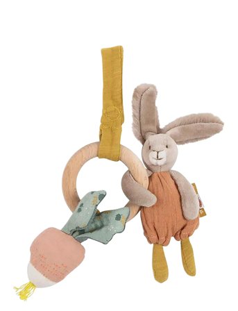 Moulin Roty Rattle With Wood Ring - Rabbit - Trois Petits Lapins - Multi/patterned - ONE SIZE