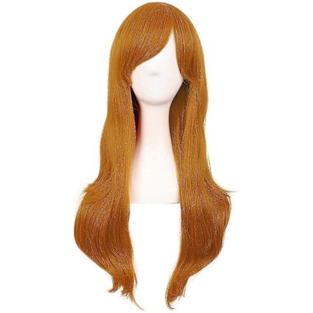 28 tommer/70 cm Dame Side Bangs Langt Krøllete Hår Cosplay Parykk (Gylden Oransje)