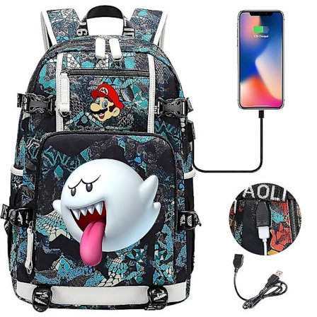 Super Mario 3D Print USB Ungdomsrygsæk - 18-tommer Taske med Stor Kapacitet til Mænd og Kvinder, Ideel til Rejser og Hverdagsbrug