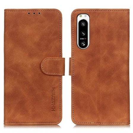 SKALO Sony Xperia 5 IV 5G KHAZNEH Lompakkokotelo PU-nahasta - Ruskea