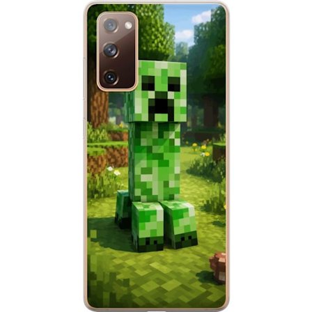 Kompatibelt Mobilskal till Samsung Samsung Galaxy S20 FE Block-baserad Creeper-figur i en grön pixell värld, ikonisk spelillustration för barnrum,