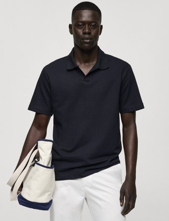 Mango Regular-Fit Ribbed Cotton Polo Shirt - Navy - XS