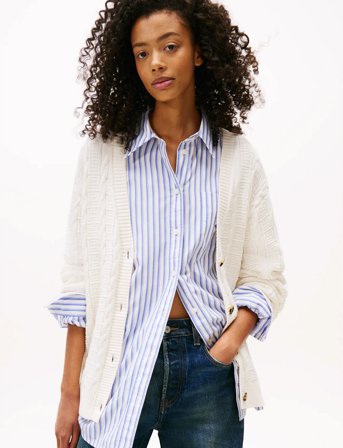 Tommy Jeans Tjw Cable Cardigan - Cream - XS