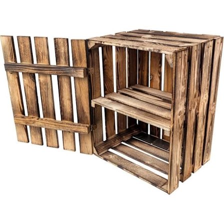 Förvaringslåda - CREATIVE DECO - Brännad träkista med hylla - 50 x 40 x 30 cm