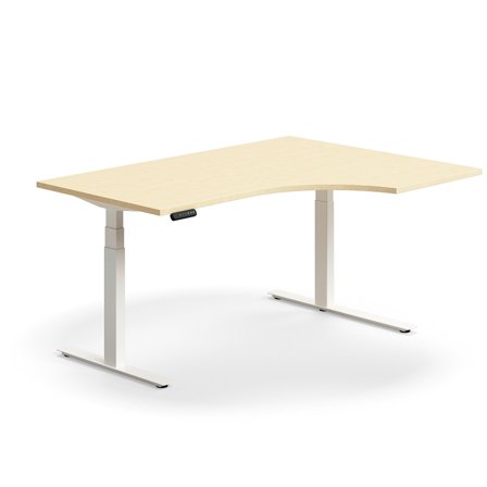 Schreibtisch QBUS höhenverstellbar, ergonomisch, 1600x1200 mm, Gestell weiß, Birke