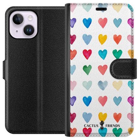 Yhteensopiva Lompakkokotelo Apple Apple iPhone 15 Plus Cactus and Friends - Watercolor Love Grid