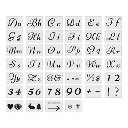 40 stk. skabeloner bogstaver til maling på træ, 80 håndværksskabeloner, genanvendelige plastbogstavsskabeloner med tal og tegn