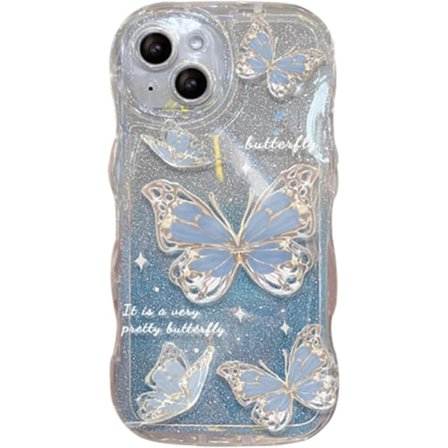 Kompatibel med iPhone 14 Pro Max Skal för Kvinnor/Flickor, Sött Fjärilsglitter Bling Anti-Repor Stötsäkert Skal för iPhone 14 Pro Max, Blå