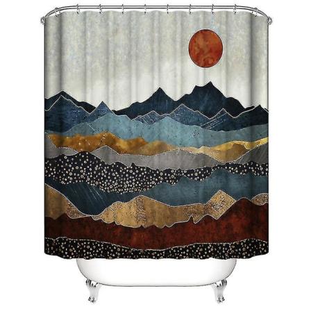 Berg dusjdraperi solnedgang soluppgang naturlig landskap baderomsgardin fargeglad abstrakt konst måling baderomsdekorasjon med krok vanntät vaskebar 