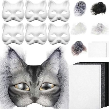 Therians Maskesæt DIY Furry Dyremaske Kompatibel med Halloween Cosplay - Ræv, Kat med Pels, Øjennet & Filtark