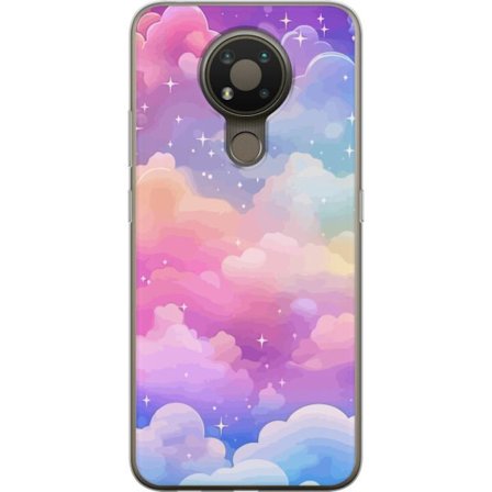 Kompatibelt Mobildeksel til Nokia 3.4 Søt enhjørning med regnbuefarget hår mot en stjernebelagt pastellbakgrunn i kawaii-stil