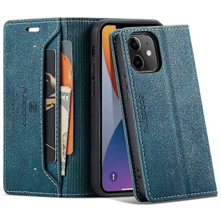 För Autspace iPhone 12/12 Pro A01 Serie Retro Frostat Plånbok Kort Läderfodral Svart Blå iPhone 12 6,1 tum