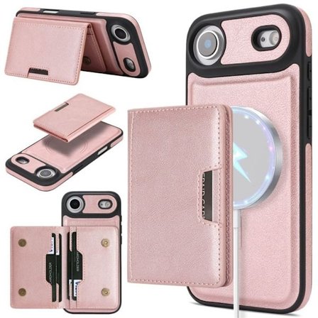 iPhone 17 Pro Air, magneettinen korttikotelo, keinonahkainen puhelinkotelo, ruusukulta