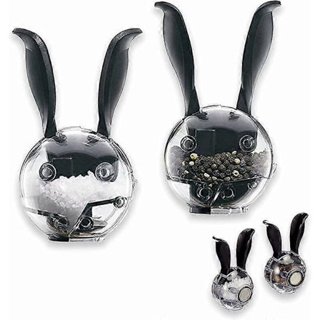 Manuel sort peberkværn, salt- og peberkværnsæt, kugleformet sort kaninøre-design, salt- og pebersæt med justerbar grovhed (LGL)