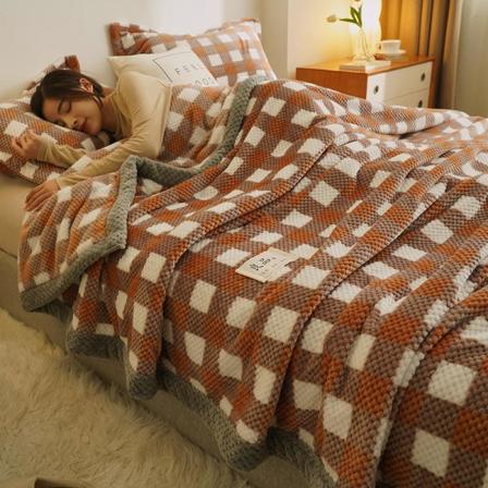 Ikke-trykt enkeltlags tredelt pledddrakt Vinter Tykt termisk teppe Laken Sofateppe Small Plaid Orange 48x74cm