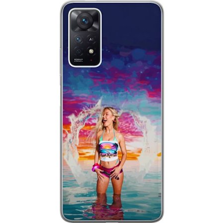 Yhteensopiva Puhelinkuori Xiaomi Redmi Note 11 Pro Vaalea nainen kirjavia rantavaatteita pelaa meressä auringonlaskun aikaan