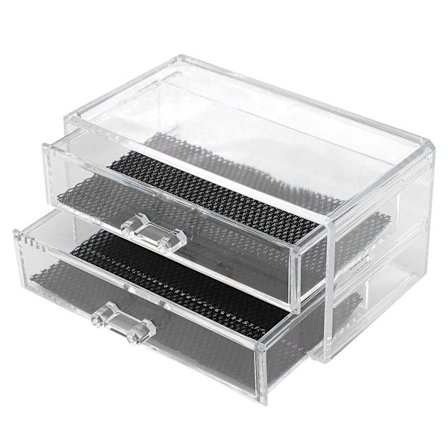 Sminkeorganisator med 2 skuffer, gjennomsiktig akryloppbevaringsboks for sminke, tilbehør, smykker og mer, sminkebordorganisator skuffetui