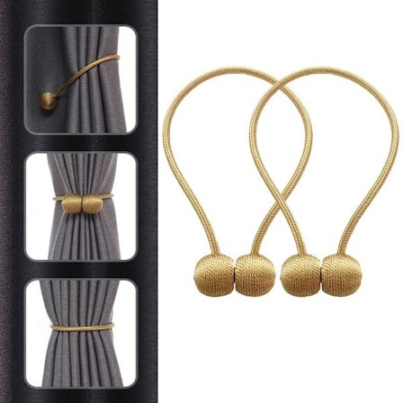 2 stycken (gammalt guld, ca 45 cm långa) Gardinband Magnetiska C