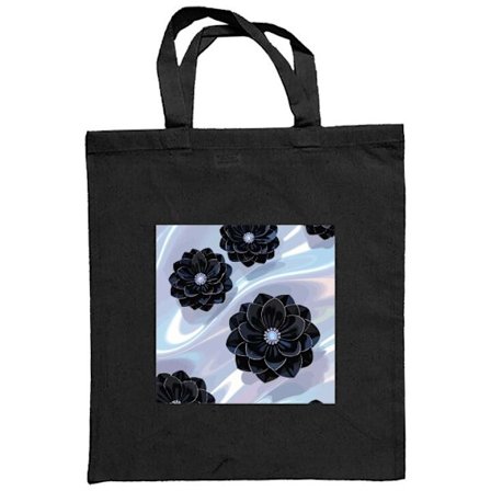 Kangaskassi mustat kukat hohtavalla taustalla