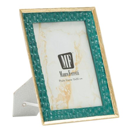 Billedramme, guldkant, grøn indsats, 15x20 cm
