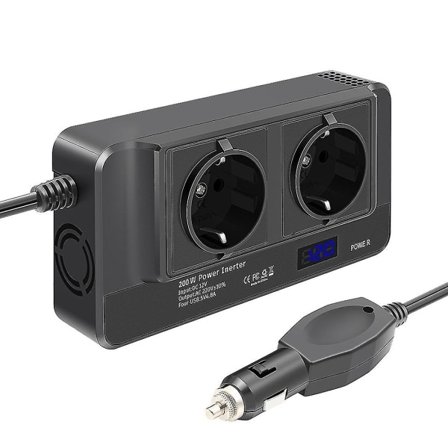 200W Bil Inverter, 12V til 220V Spændingsomformer med Smart Tidsvisning LCD, 2 Stik og 4 USB-C Porte