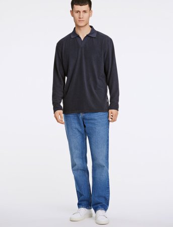 Lindbergh V-Neck Jacquard Polo L/S - Navy - L