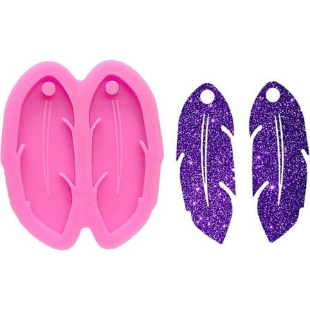 1 Pakk Skinnende Blank Fjær Ørepynt Formet Silikonformer for DIY Kvinner Ørepynt Håndverk Nøkkelring Polymer Leire Mold Halskjede Epoxy Henger Smykker
