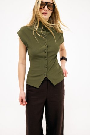 NA-KD - Topp i jersey med mock-hals - Ermeløse topper - Grønn - L